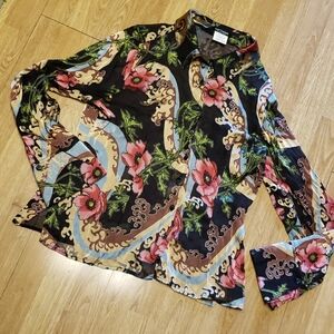 Silk blend sheer floral button down sz medium